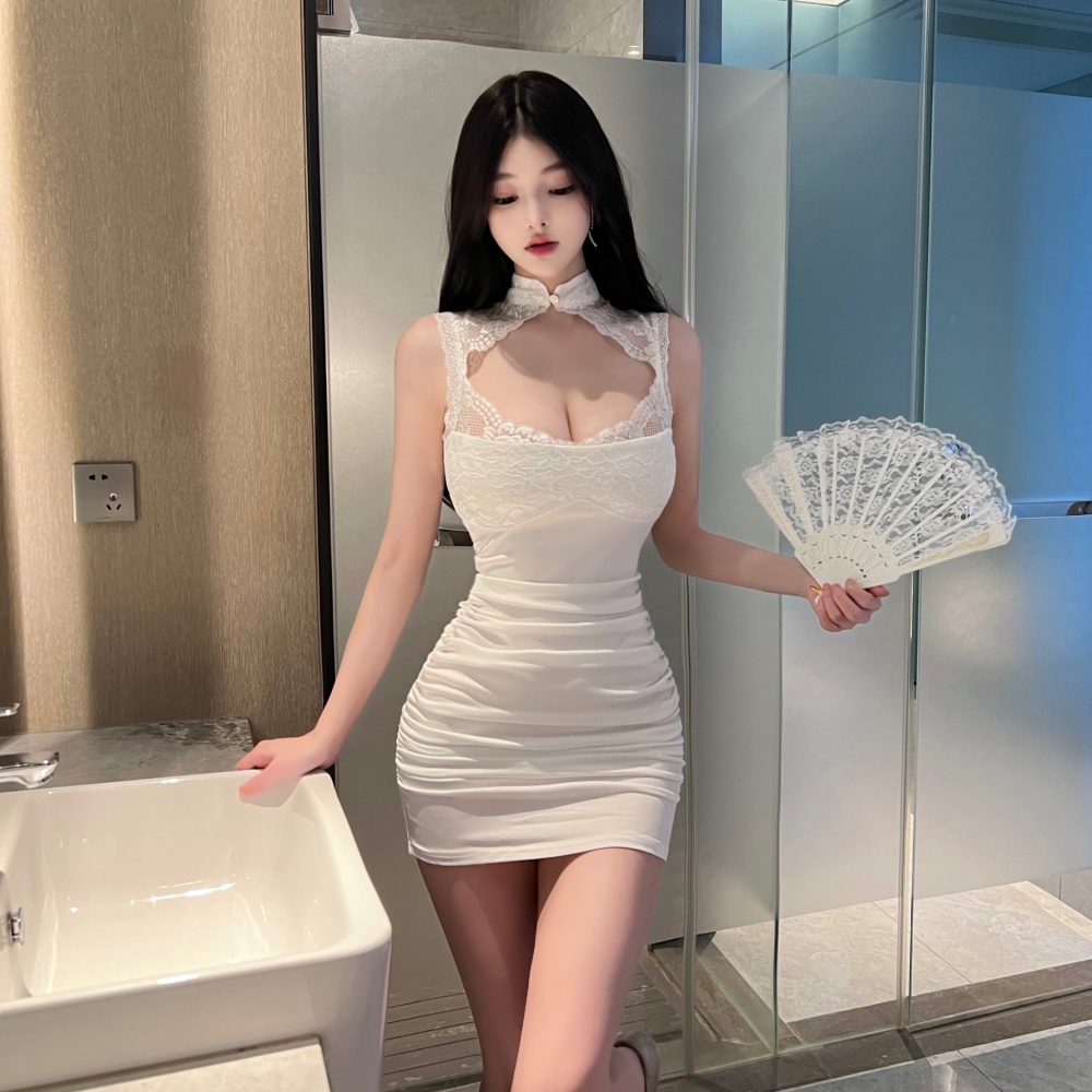 Hollow show chest splice tight lace dress for women