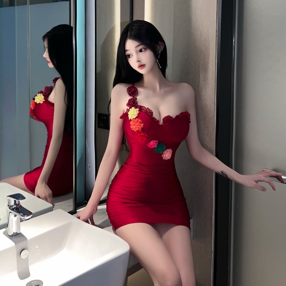 Package hip red formal dress stereoscopic dress for women