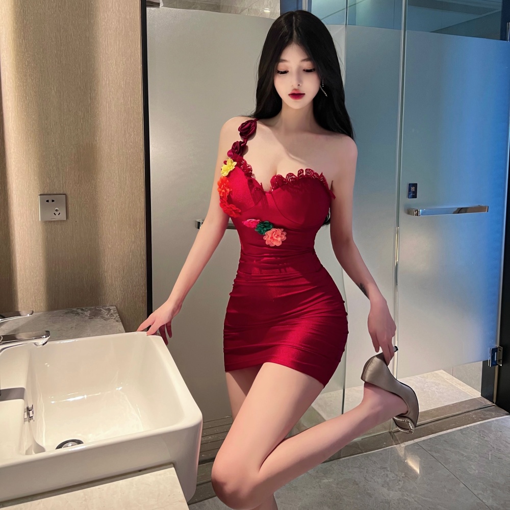 Package hip red formal dress stereoscopic dress for women