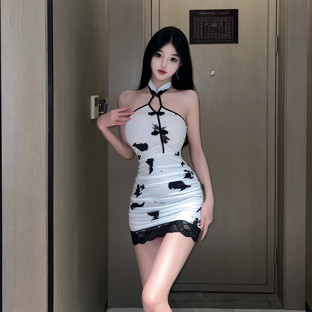 Tight printing dress sexy retro cheongsam for women