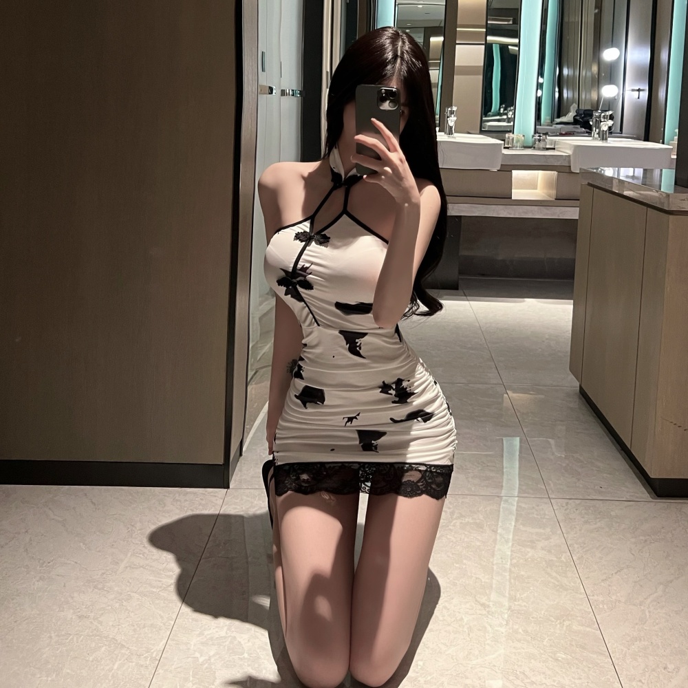 Tight printing dress sexy retro cheongsam for women