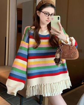 Stripe autumn and winter tops lazy tassels sweater for women