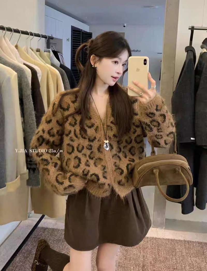 Mixed colors loose cardigan temperament sweater for women