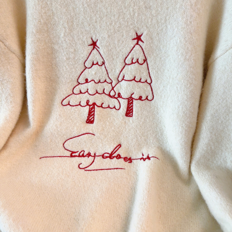 Hand-painted embroidery christmas round neck sweater