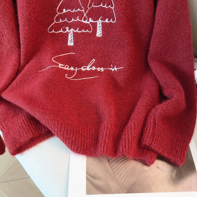 Hand-painted embroidery christmas round neck sweater