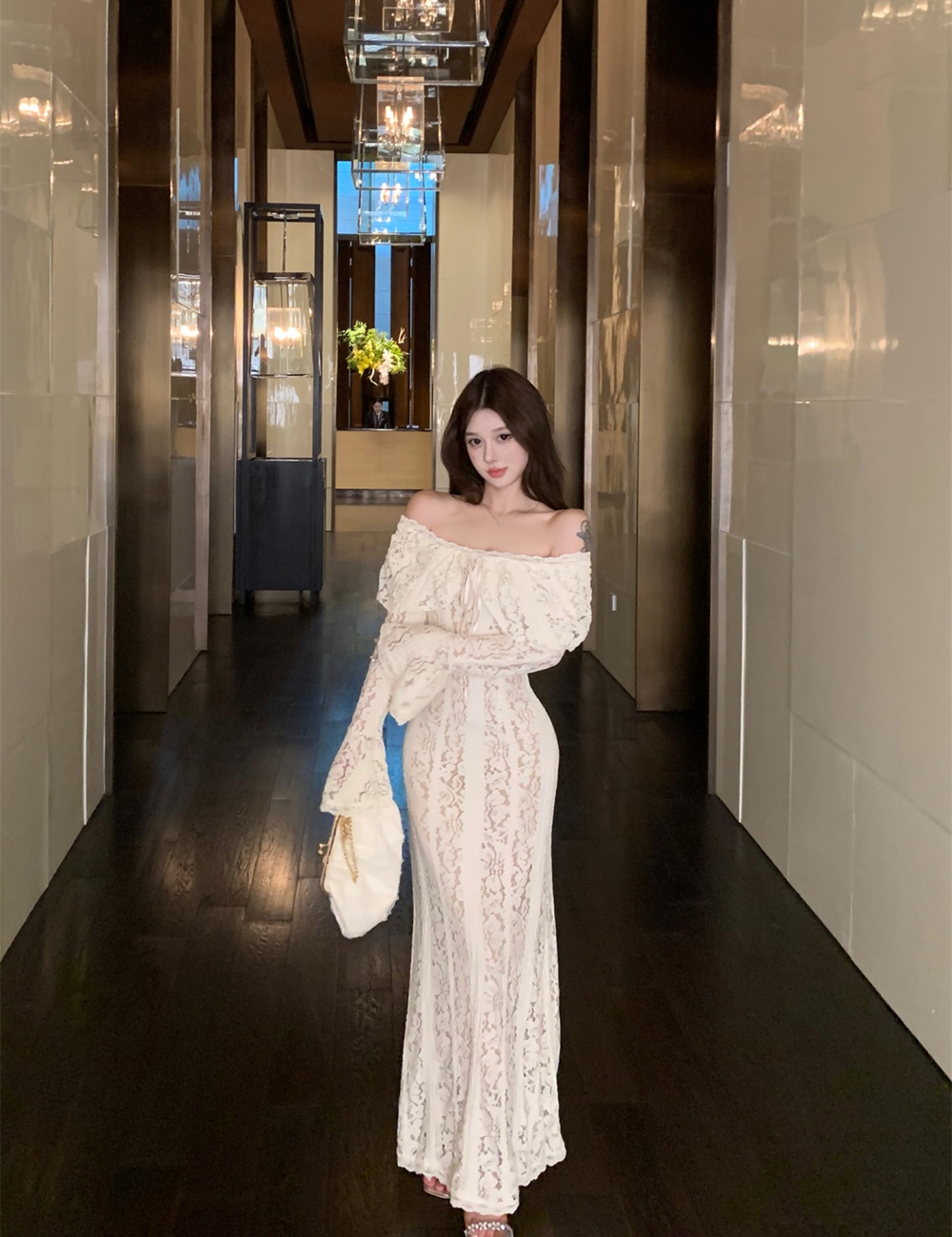 Lace formal dress autumn and winter long dress