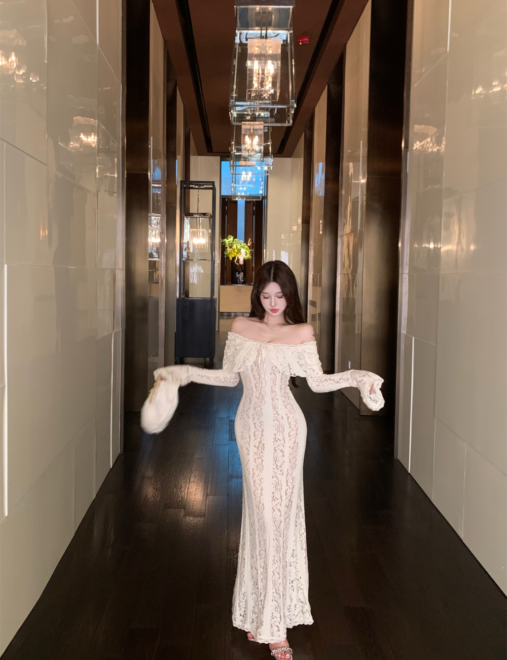 Lace formal dress autumn and winter long dress