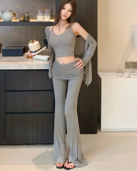 Autumn and winter flare pants cardigan 3pcs set for women