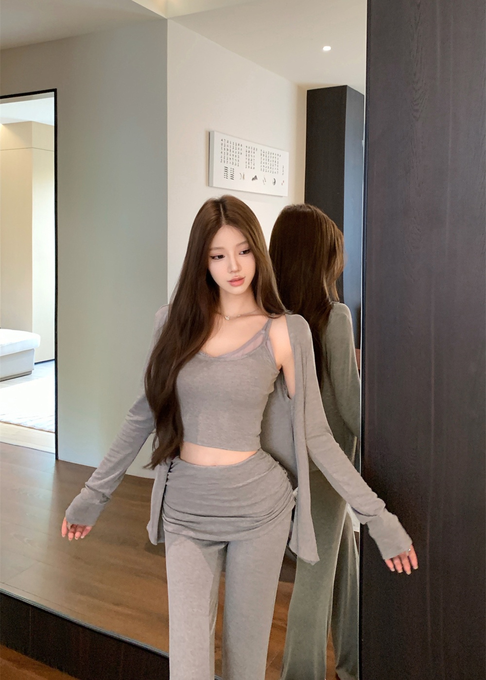 Autumn and winter flare pants cardigan 3pcs set for women