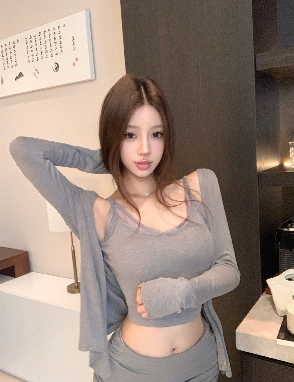 Autumn and winter flare pants cardigan 3pcs set for women