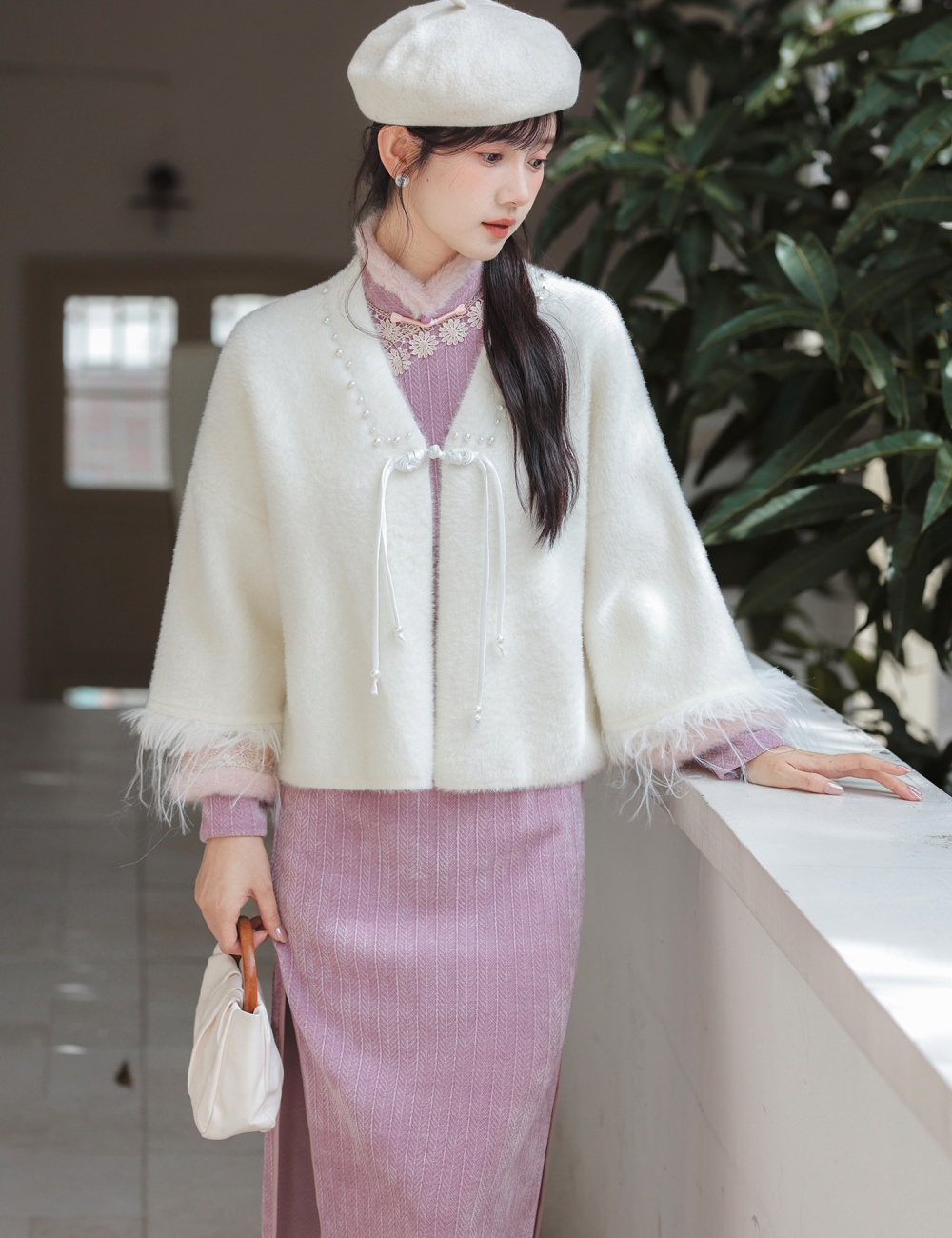 Beige temperament coat winter shawl