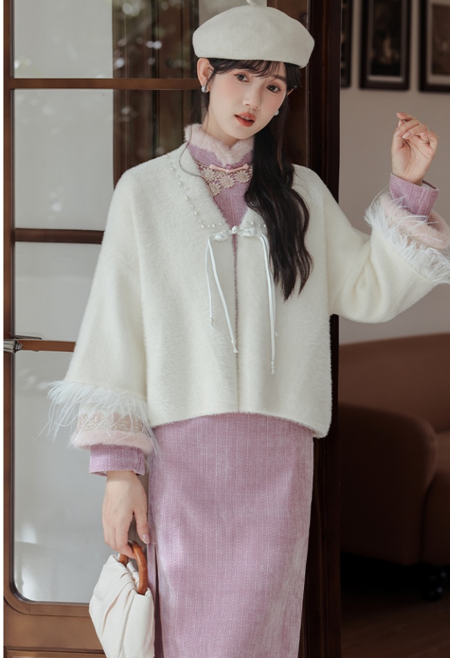 Beige temperament coat winter shawl