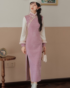 Winter thick long cheongsam long sleeve temperament dress