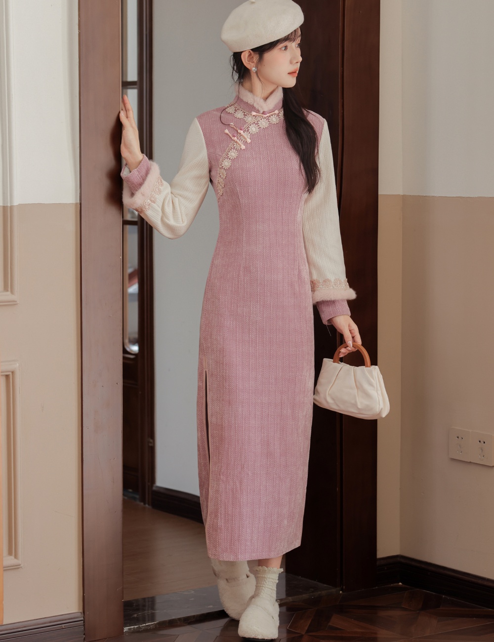 Winter thick long cheongsam long sleeve temperament dress