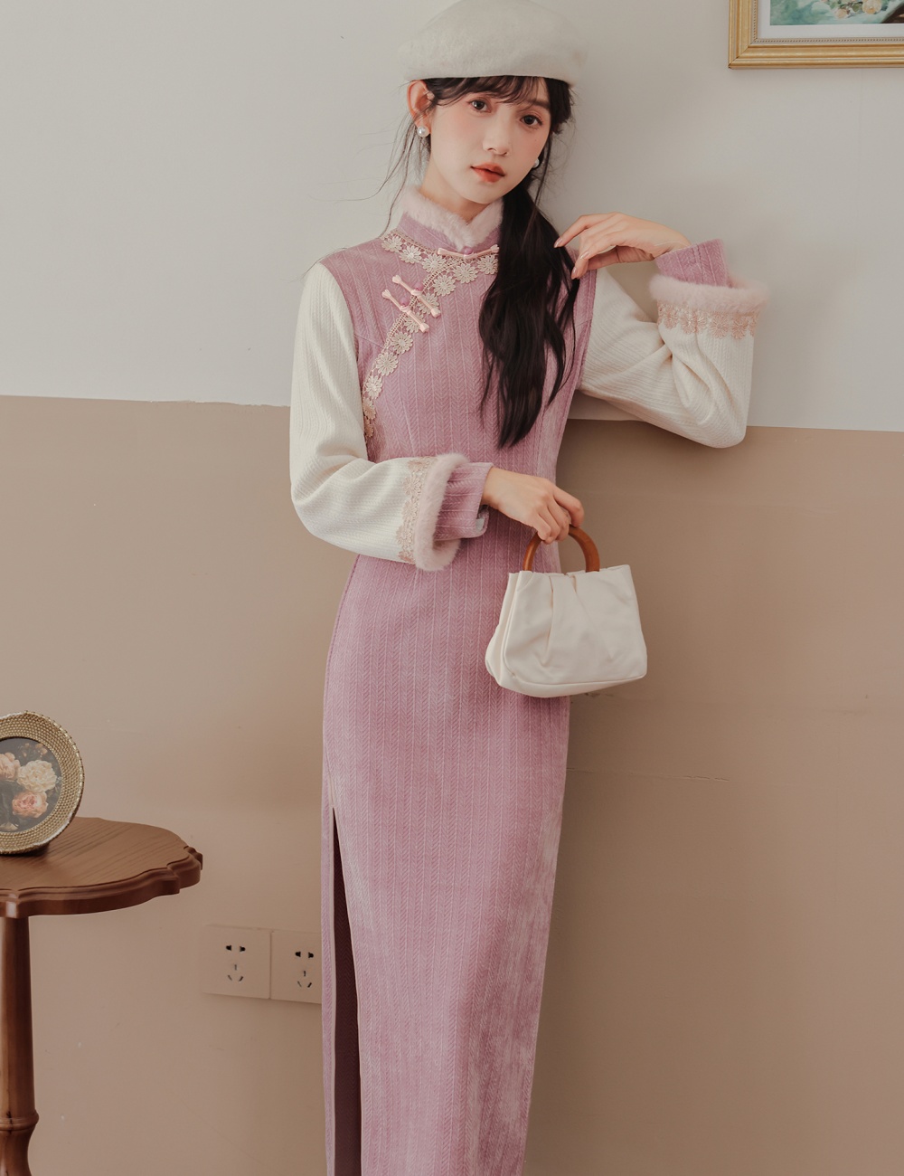 Winter thick long cheongsam long sleeve temperament dress