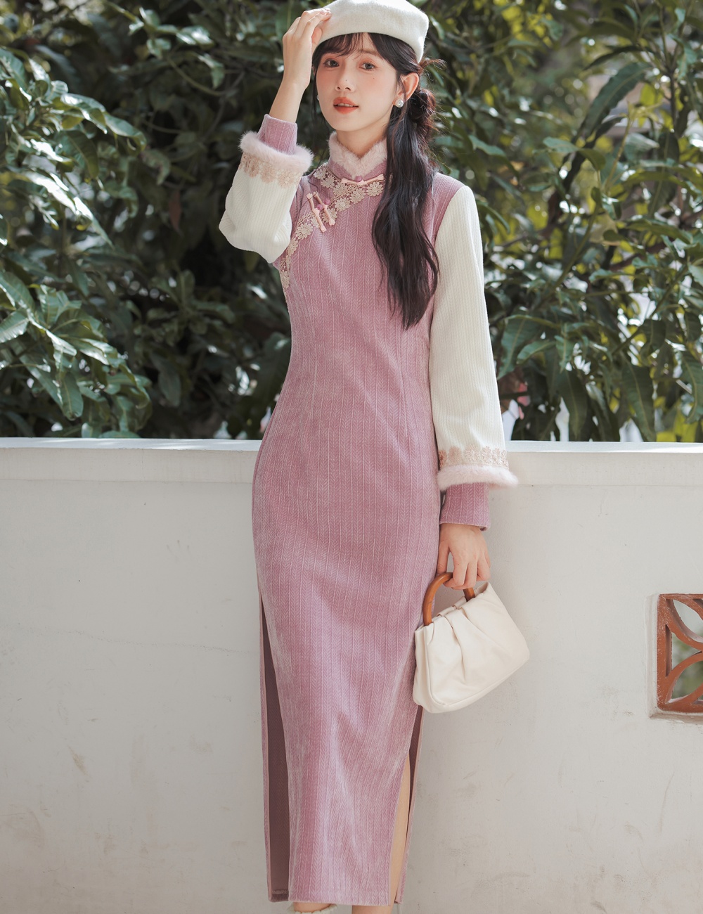 Winter thick long cheongsam long sleeve temperament dress