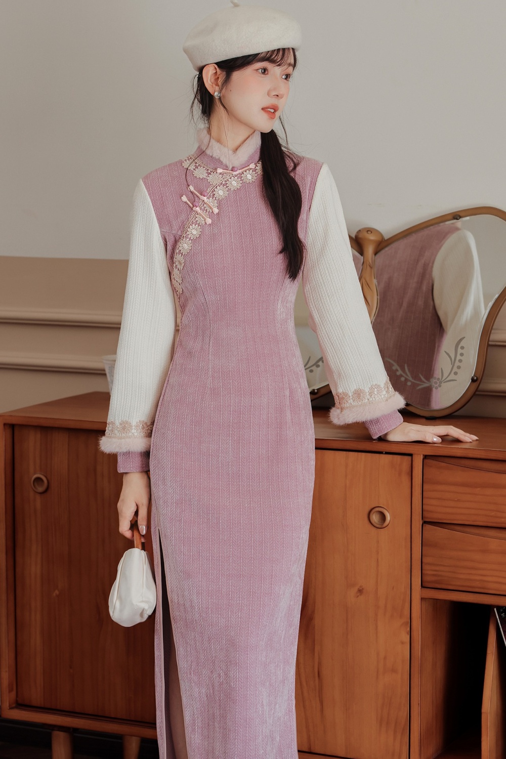 Winter thick long cheongsam long sleeve temperament dress