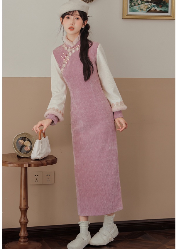 Winter thick long cheongsam long sleeve temperament dress