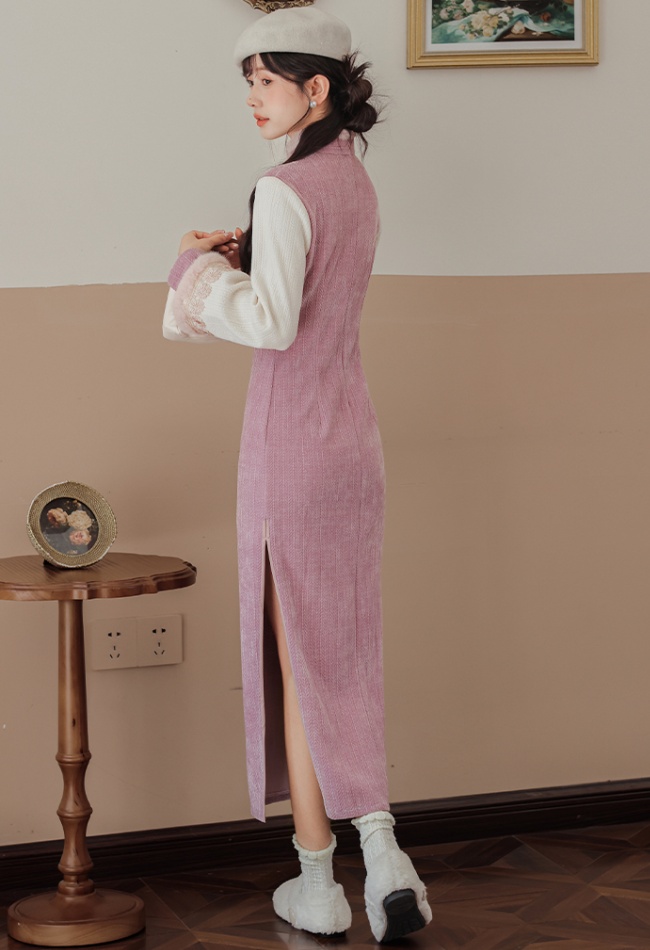 Winter thick long cheongsam long sleeve temperament dress