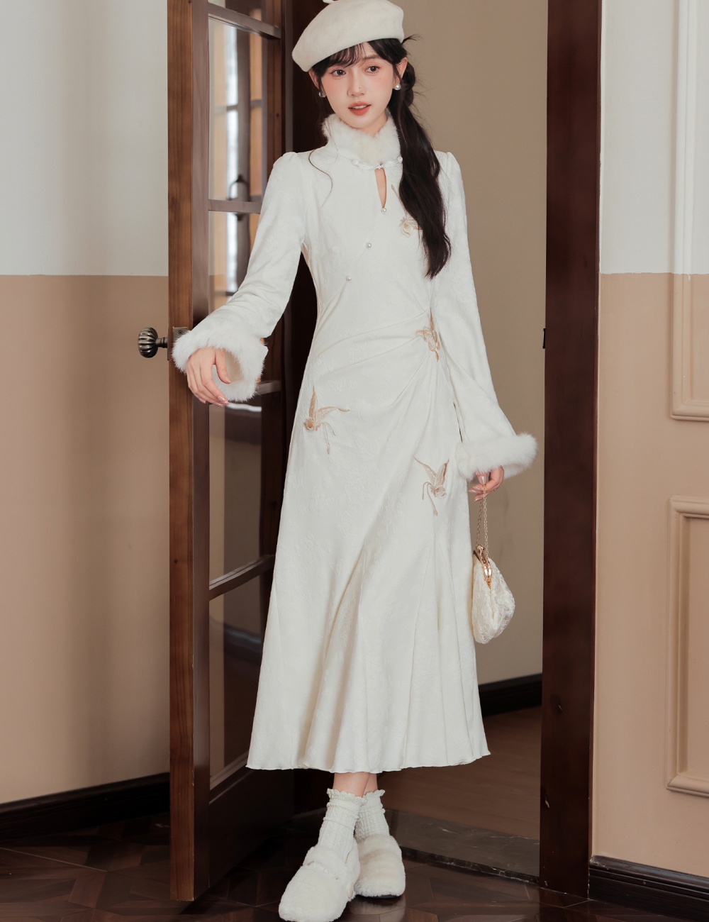 Plus velvet Chinese style cheongsam temperament dress