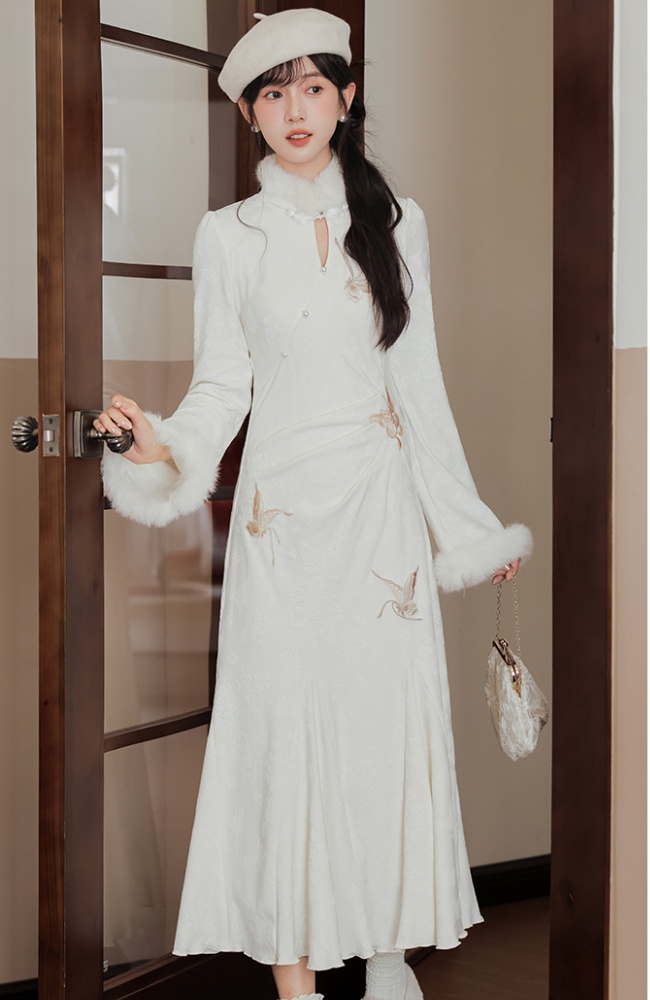 Plus velvet Chinese style cheongsam temperament dress