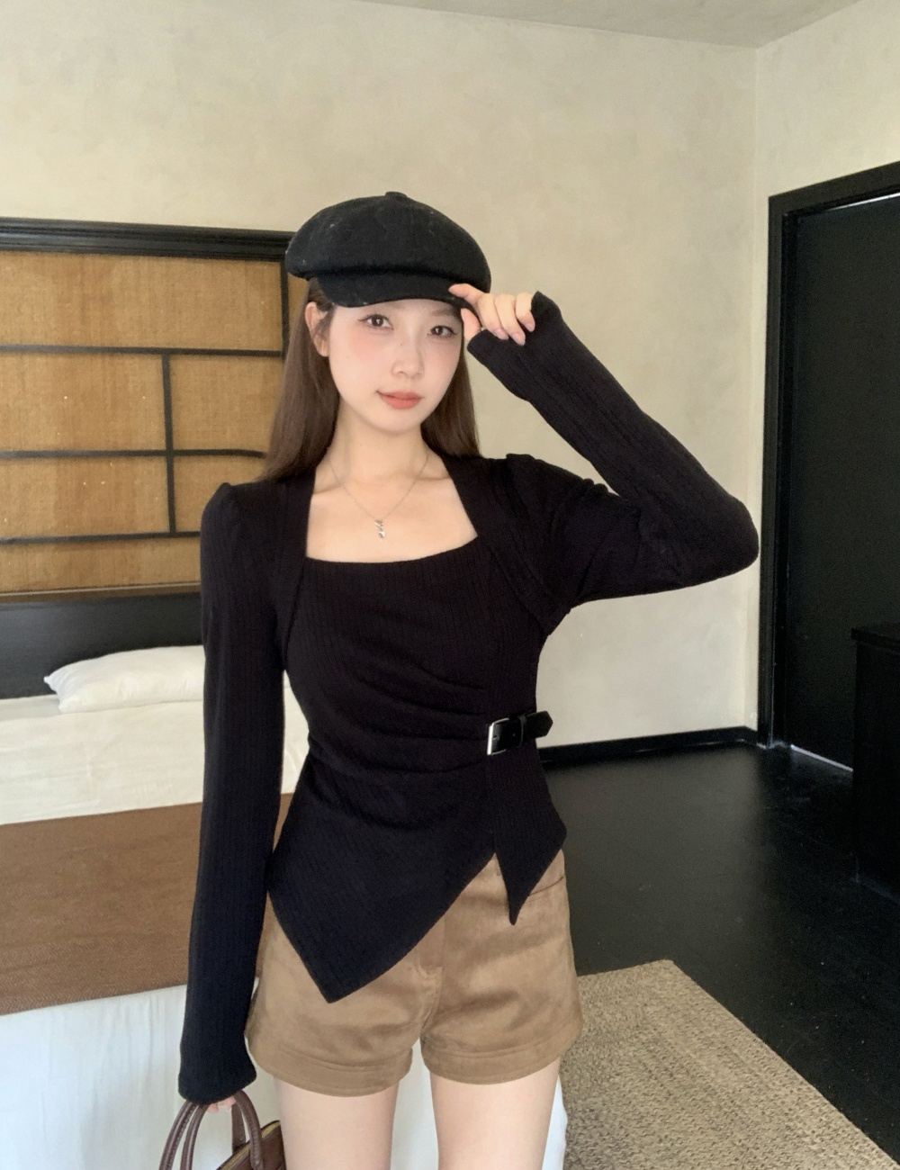 Pinched waist autumn and winter tops slim bottoming shirt