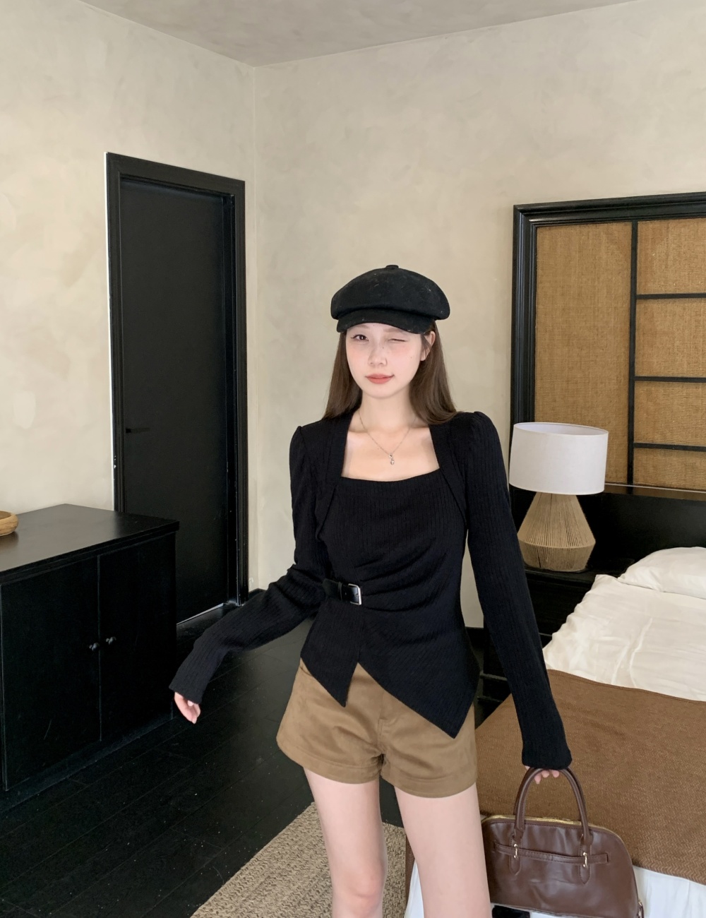 Pinched waist autumn and winter tops slim bottoming shirt