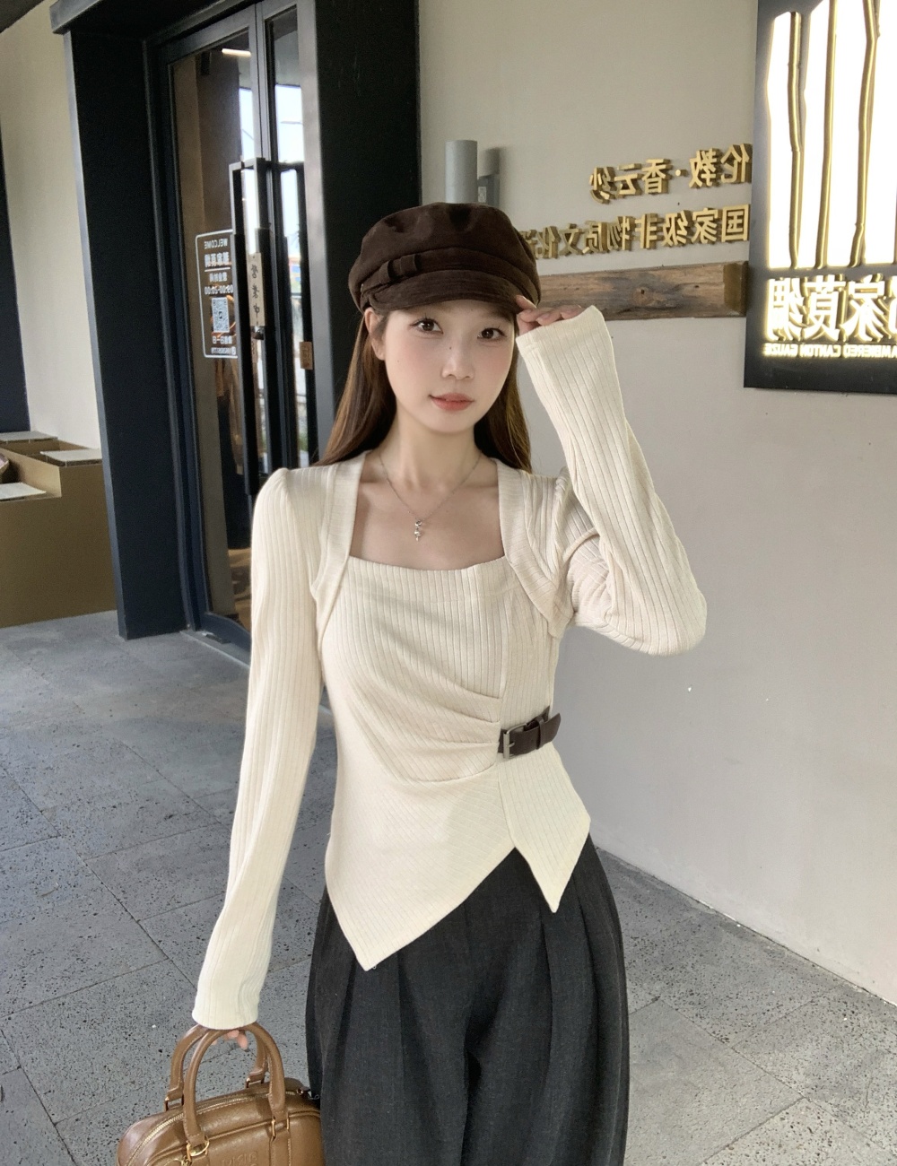 Pinched waist autumn and winter tops slim bottoming shirt