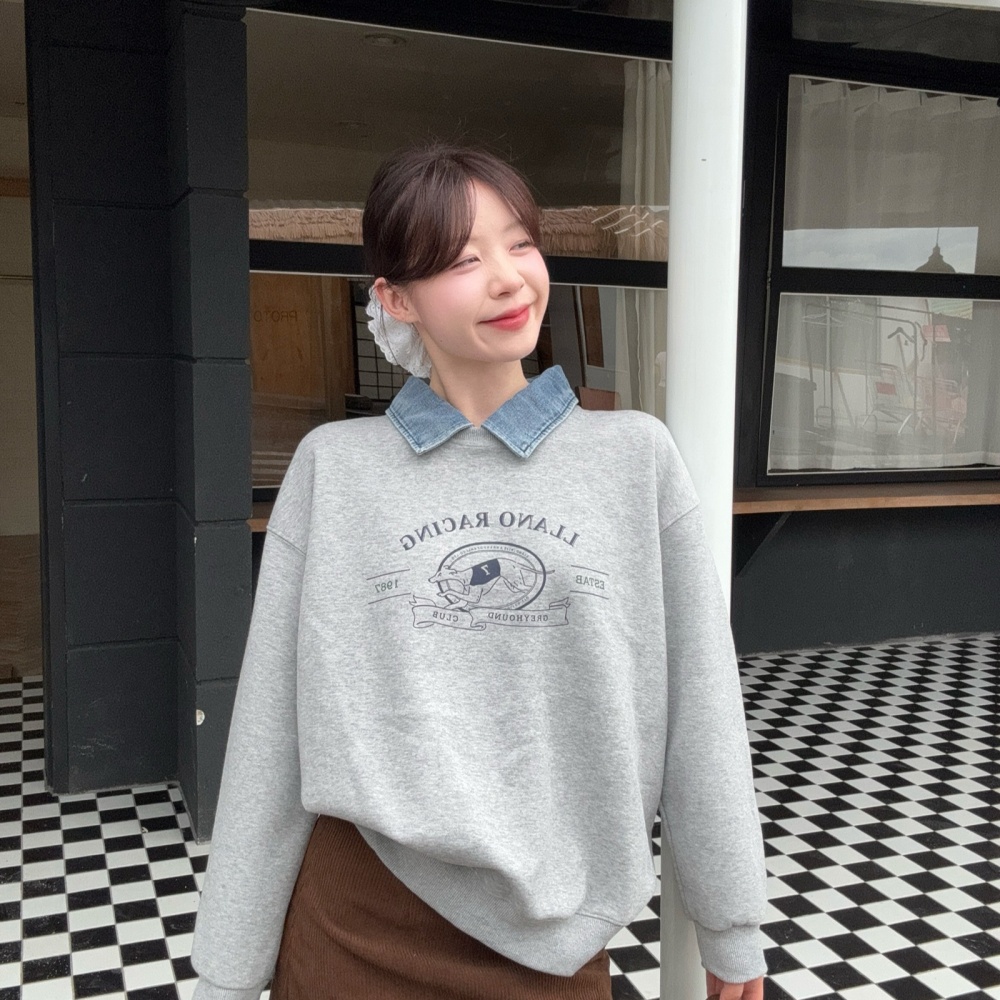 Loose thermal thick tops cartoon Pseudo-two hoodie for women