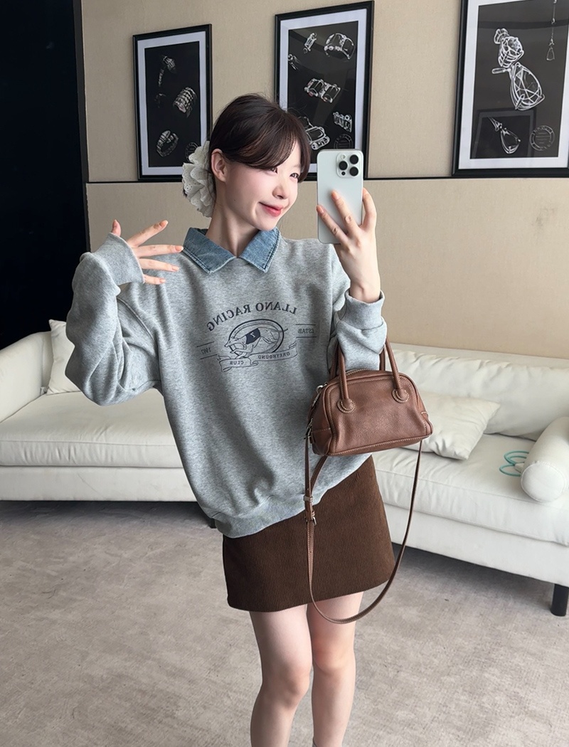 Loose thermal thick tops cartoon Pseudo-two hoodie for women