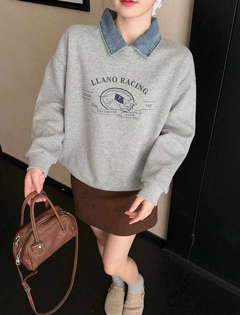 Loose thermal thick tops cartoon Pseudo-two hoodie for women