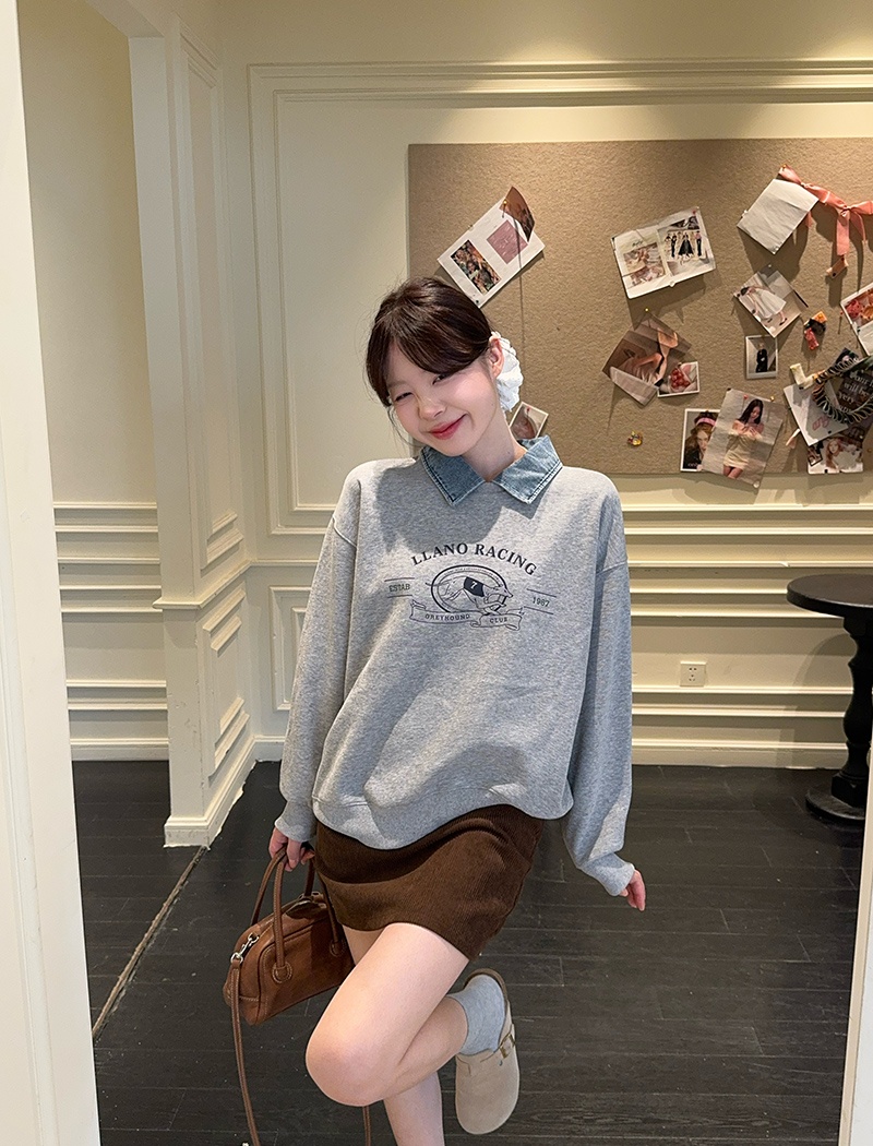 Loose thermal thick tops cartoon Pseudo-two hoodie for women