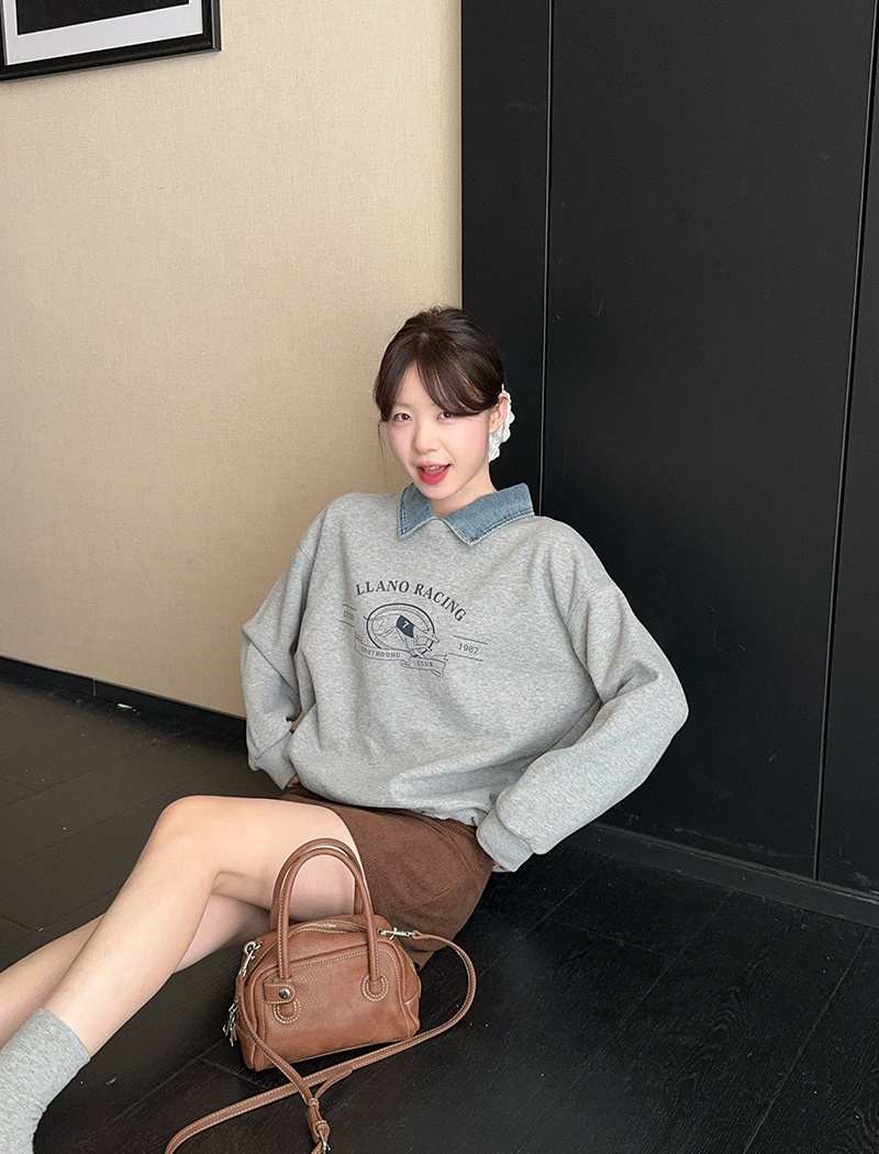 Loose thermal thick tops cartoon Pseudo-two hoodie for women