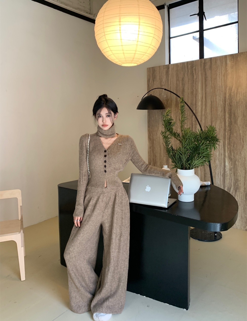 Autumn and winter wool cardigan V-neck sweater 3pcs set