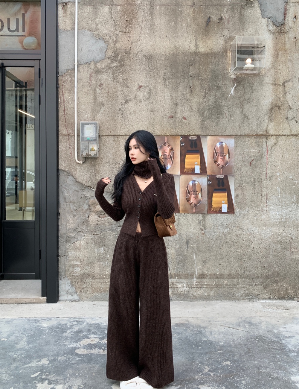 Autumn and winter wool cardigan V-neck sweater 3pcs set