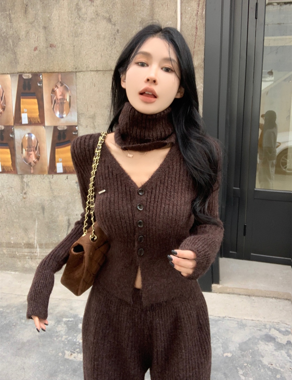 Autumn and winter wool cardigan V-neck sweater 3pcs set