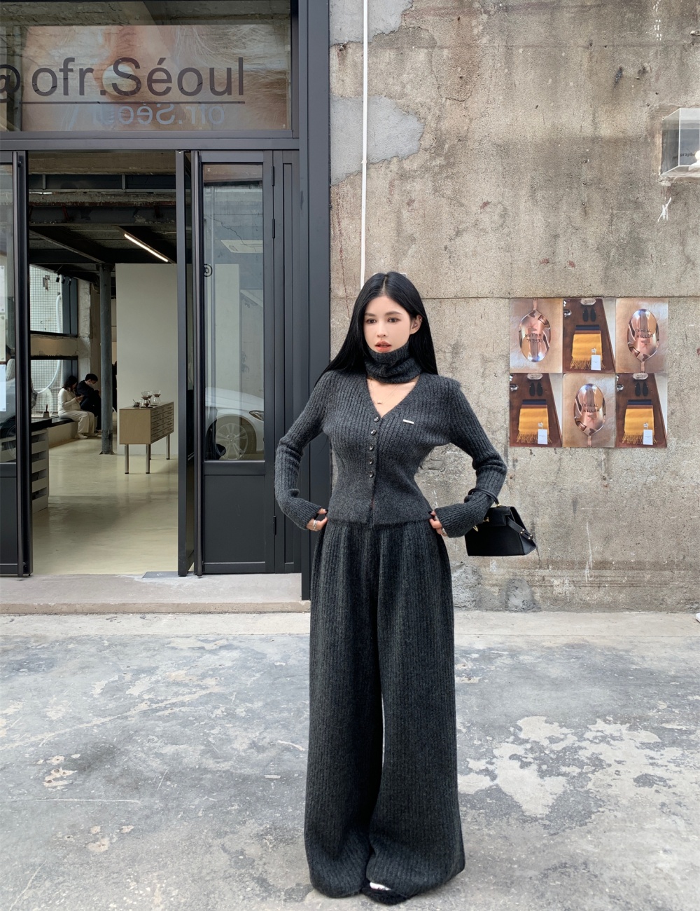 Autumn and winter wool cardigan V-neck sweater 3pcs set