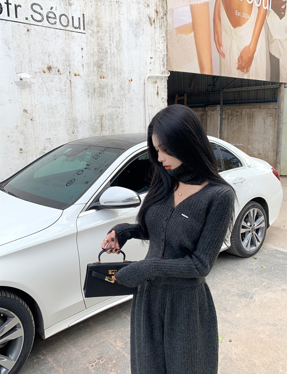 Autumn and winter wool cardigan V-neck sweater 3pcs set