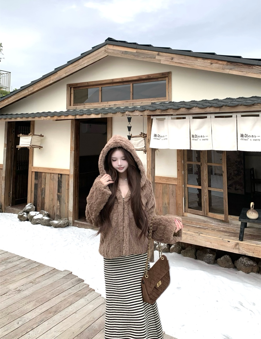 Autumn and winter thick fur coat hooded elmo coat for women