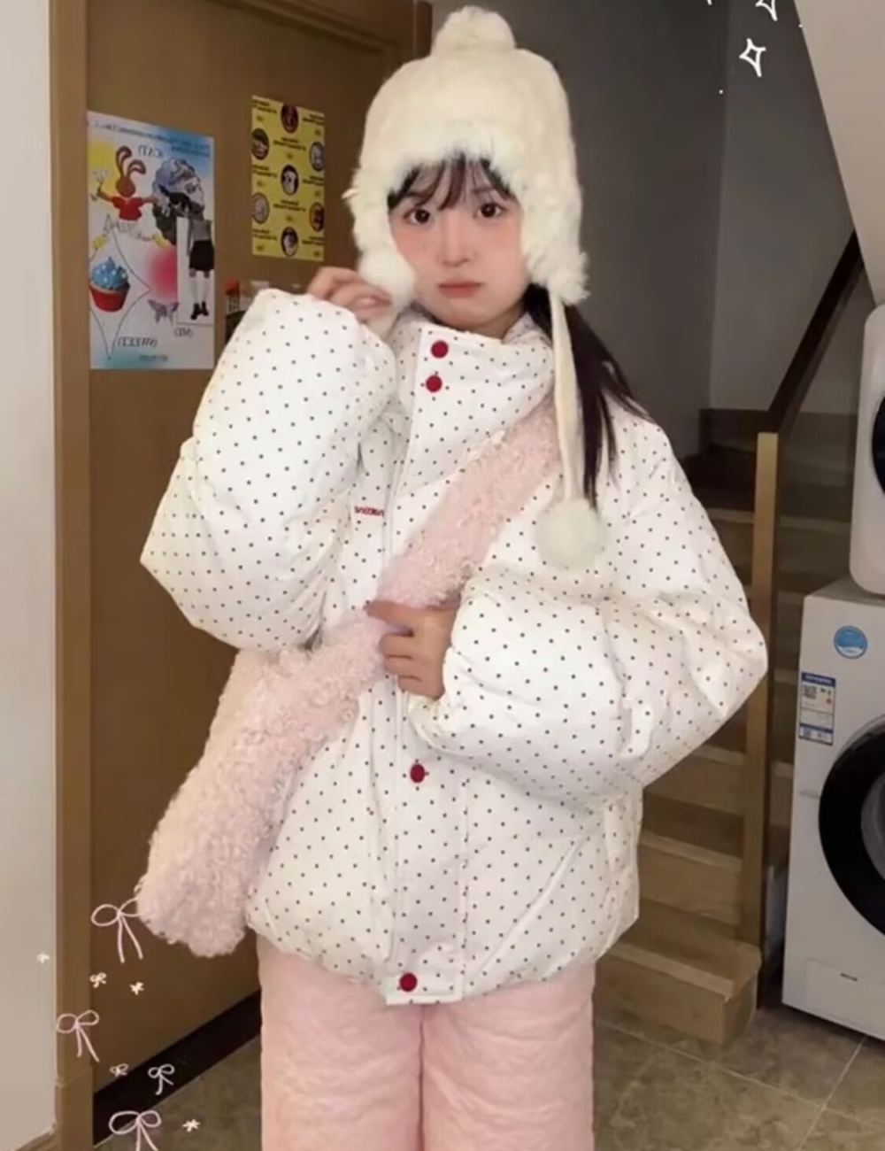 Hooded thermal bread clothing college style coat for women