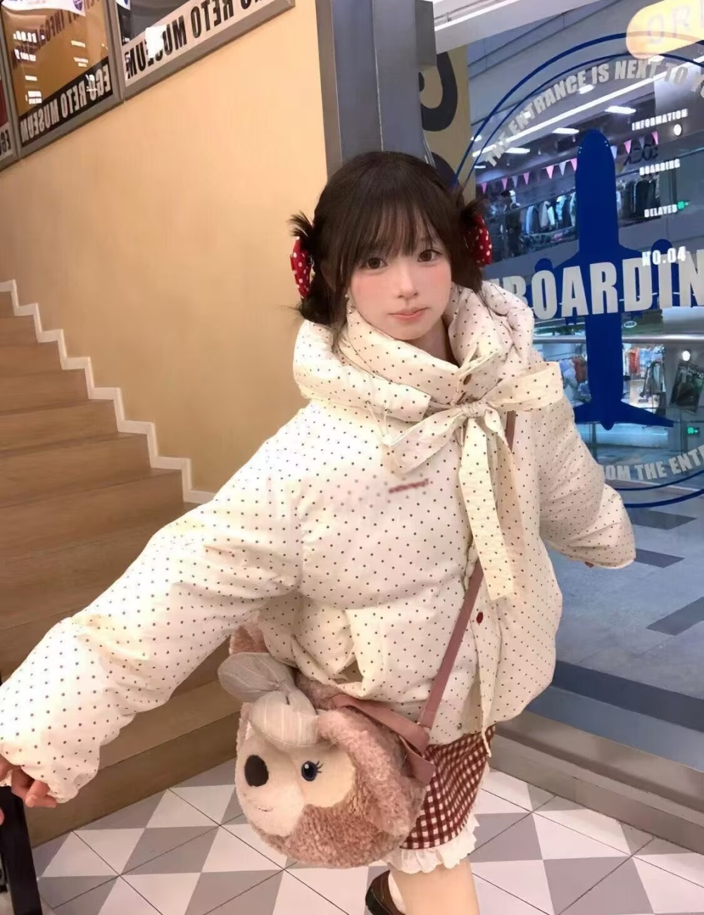 Hooded thermal bread clothing college style coat for women