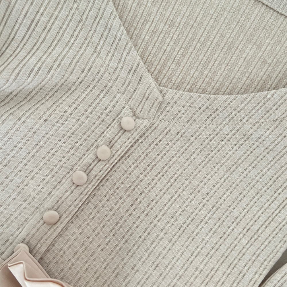 Bow bandage tender France style long sleeve V-neck dress