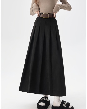 Slim high waist suede belt simple commuting pleated skirt