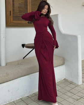 Round neck European style dress for women