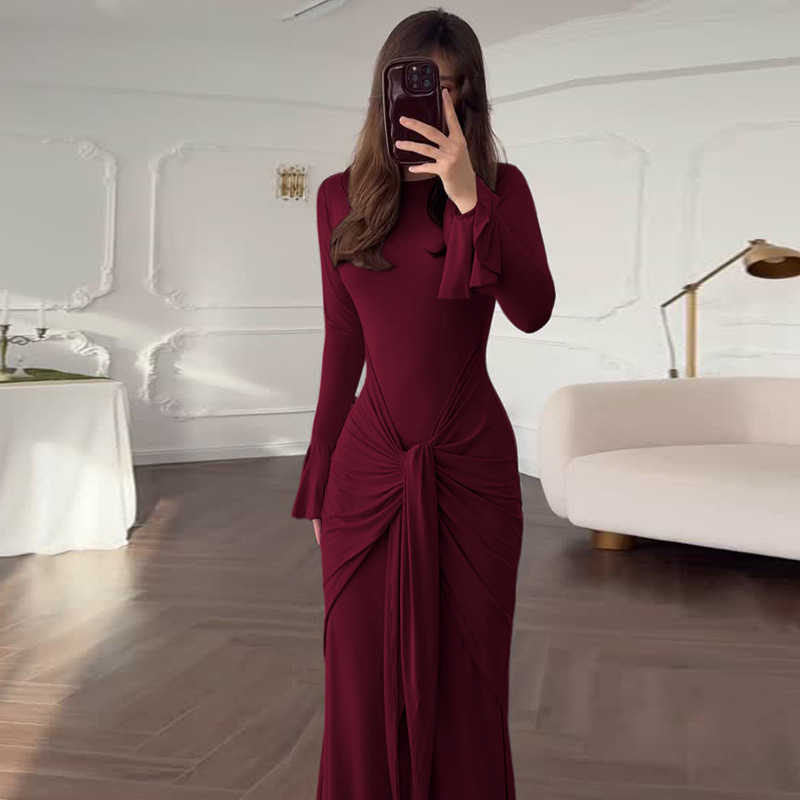 Round neck European style dress for women