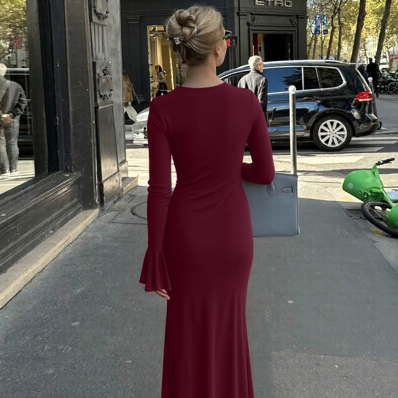 Round neck European style dress for women