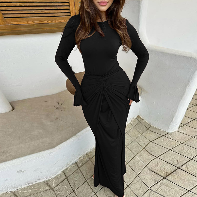 Round neck European style dress for women