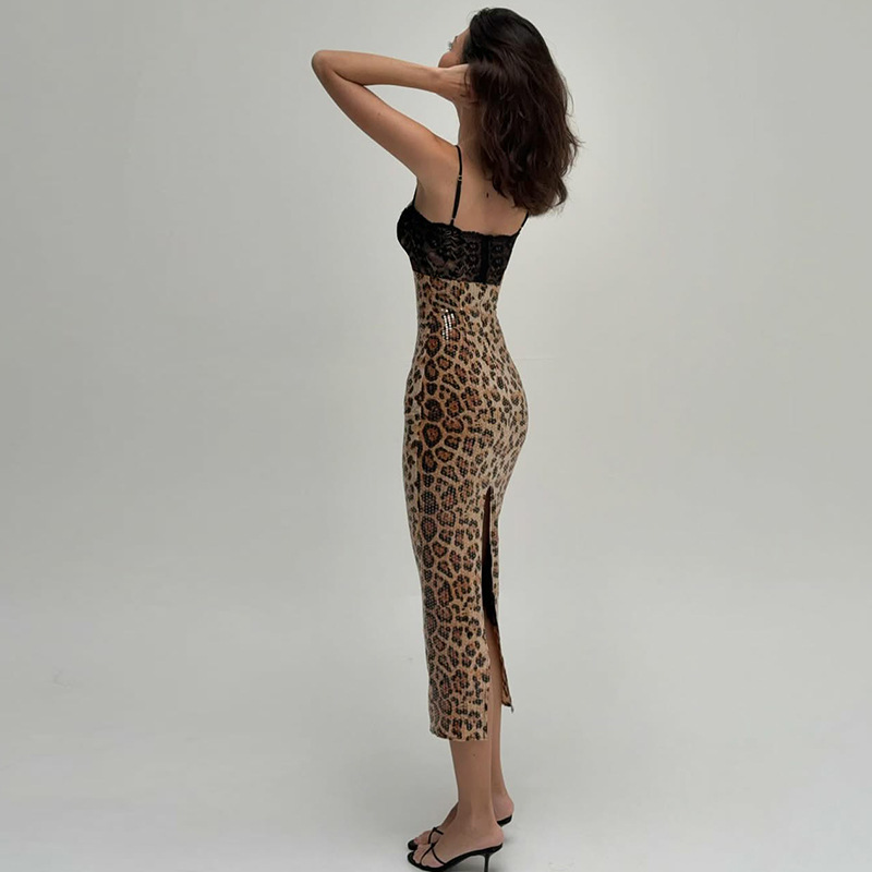 Leopard autumn split fashion dress