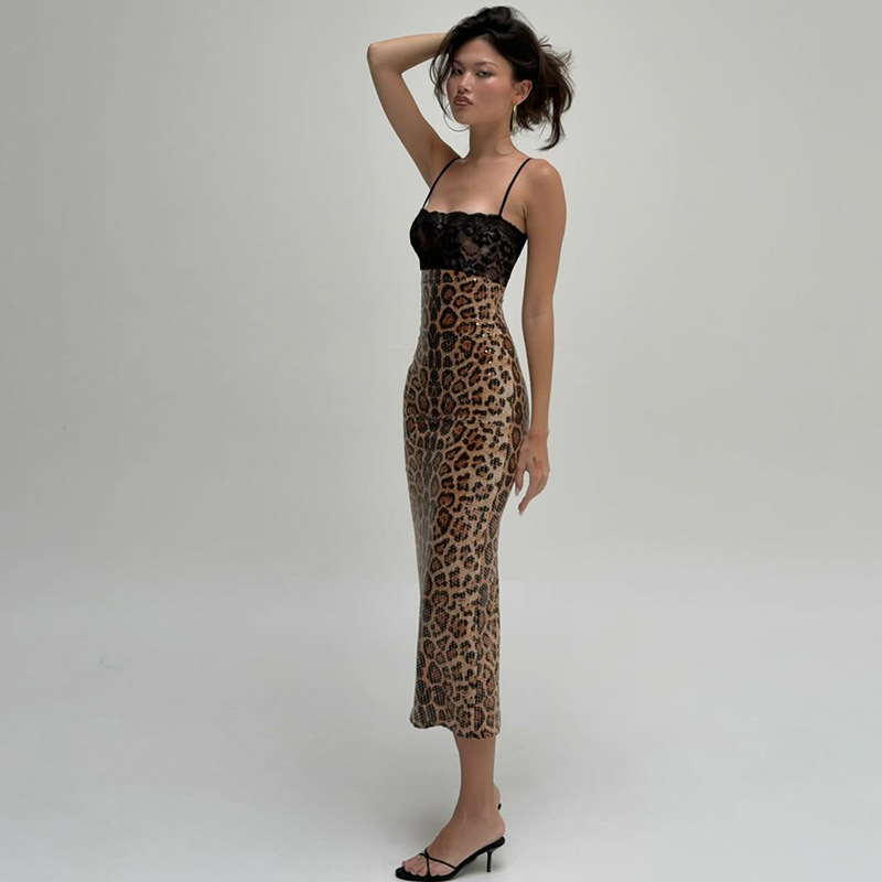 Leopard autumn split fashion dress