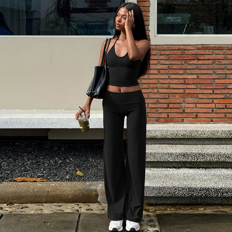 Fashion tight autumn vest Casual halter pants a set